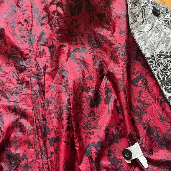 Desigual Checkered Long Trench Coat Size Medium Houndstooth Womens red lining - Picture 7 of 12